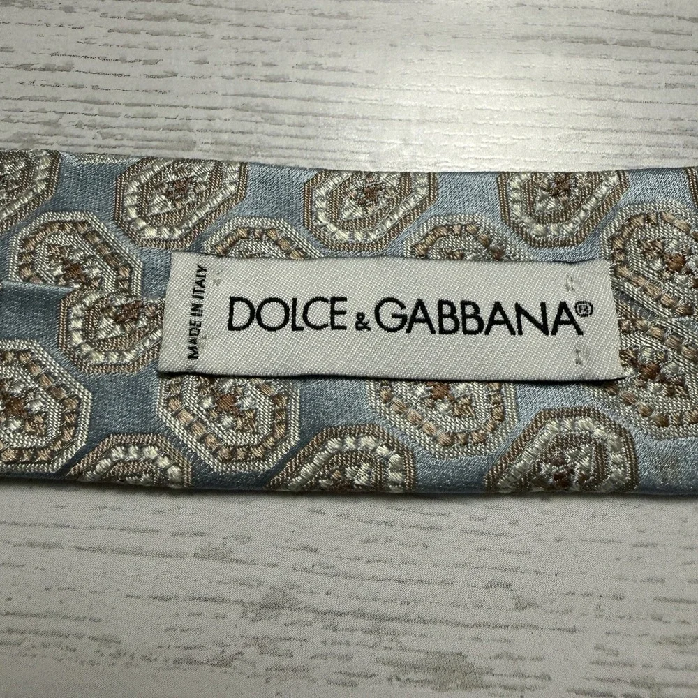 Dolce‎ & Gabbana Silk Brocade Blue Tan Brown Pattern Tie 58 x 3.75 Authentic